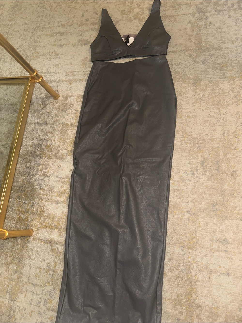 Naked Wardrobe Dark Grey Faux Leather Maxi Dress with Front UP BACK! - Picture 2 of 7
